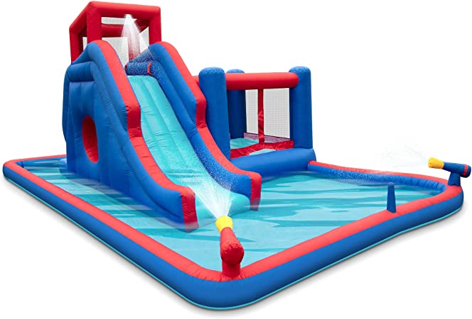 Deluxe Inflatable Water Slide Park – Heavy-Duty Nylon Bounce House for Outdoor Fun - Climbing Wall, Slide, Bouncer & Splash Pool – Easy to Set Up & Inflate with Included Air Pump & Carrying Case