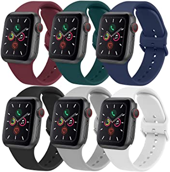 Silicone Bands Compatible with Apple Watch Bands 44mm 42mm 40mm 38mm for Women Men, Replacement Strap with Classic Buckle for iWatch Series SE 6 5 4 3 2 1