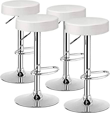 COSTWAY Bar Stools Set of 4, Modern Swivel Backless Round Barstool, PU Leather Armless bar Chair with Height Adjustable, Chrome Footrest, Sturdy Metal Frame for Kitchen Bistro Pub (4 pcs, White)