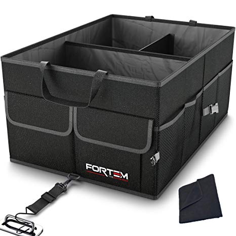 FORTEM Car Trunk Organizer For SUV Truck by FORTEM | Auto Durable Collapsible Cargo Storage | Non Slip Bottom Strips To Prevent Sliding | Securing Straps Included