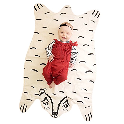 Finebaby Baby Blanket Cartoon Animal Shape Bear Pattern Muslin Cotton Infant Crawling Mat Early Development Education Rug 45'' x 26''(LxW)