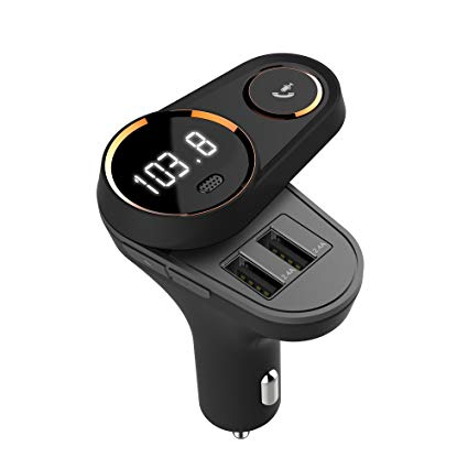 Renogy Bluetooth FM Transmitter for Car MP3 Radio Player Wireless with Two Quick Charge USB Ports Works with iPhone iPad iPod Android Phones Output 5V 4.8A