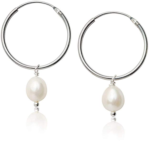 Pearl Hoop Earrings Silver Earrings - Silver 925 Women Earrings Sterling silver earrings for womens fashion earrings Sterling Silver Hoop Earrings silver hoops real Freshwater pearl earrings