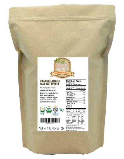 Organic Maca Root Powder 1lb by Anthonys Gelatinized Certified Gluten-Free and Non-GMO