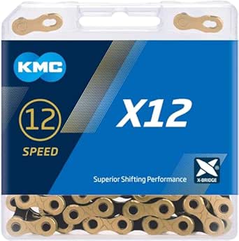 KMC X12 Chain 12-Speed, TI Gold/Black, Mountain Bike/Road/Gravel 12 Speed Chain: Shimano, SRAM, Campagnolo Compatible. 126 Links, Missing Link Included