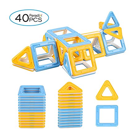 Peradix Super Magnetic Blocks Building Construction Stacking Tiles Set Blue and Yellow for Imagination Education - 40PCS