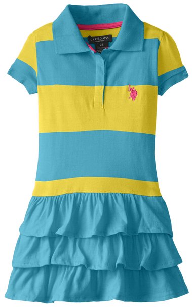 US Polo Assn Little Girls Ruffled Striped Polo Dress