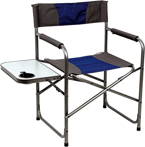 Portal Compact Steel Frame Folding Director's Chair Portable Camping Chair with Side Table, Supports 225 LBS