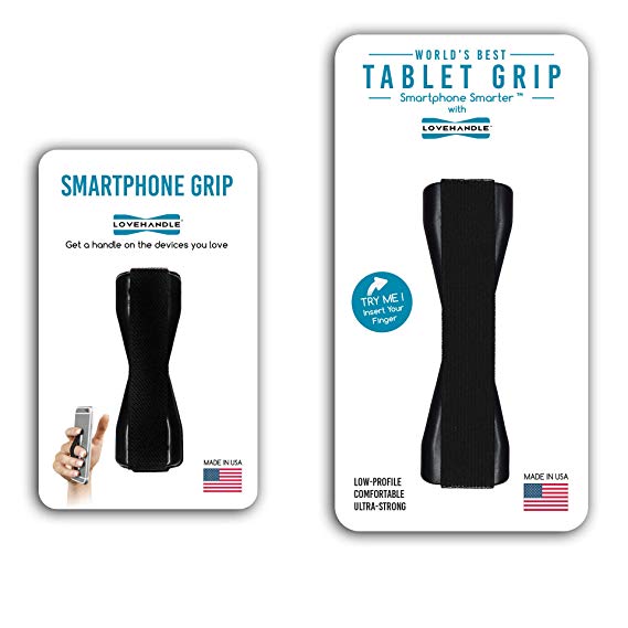 LoveHandle Duo Grip for Smartphone and Tablet - Black Elastic Strap wih Black Base Original Grip   XL Grip