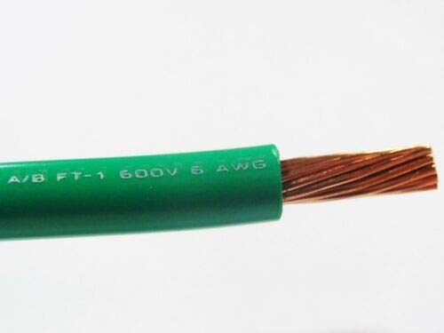 JumpingLight MTW 6 AWG Gauge Green Stranded Copper SGT Primary Power Ground Wire 25 FT Cables Electronic Stranded Wire Cable Electrics DIY