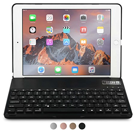 iPad Air 2, iPad Pro 9.7 keyboard case, COOPER NOTEKEE F8S Backlit LED Bluetooth Wireless Rechargeable Keyboard Macbook Clamshell Clamcase Cover 7 Backlight Colors - Black / NOT FOR IPAD 9.7 2017