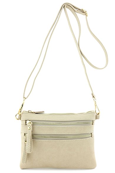 Multi Zipper Pocket Small Wristlet Crossbody Bag
