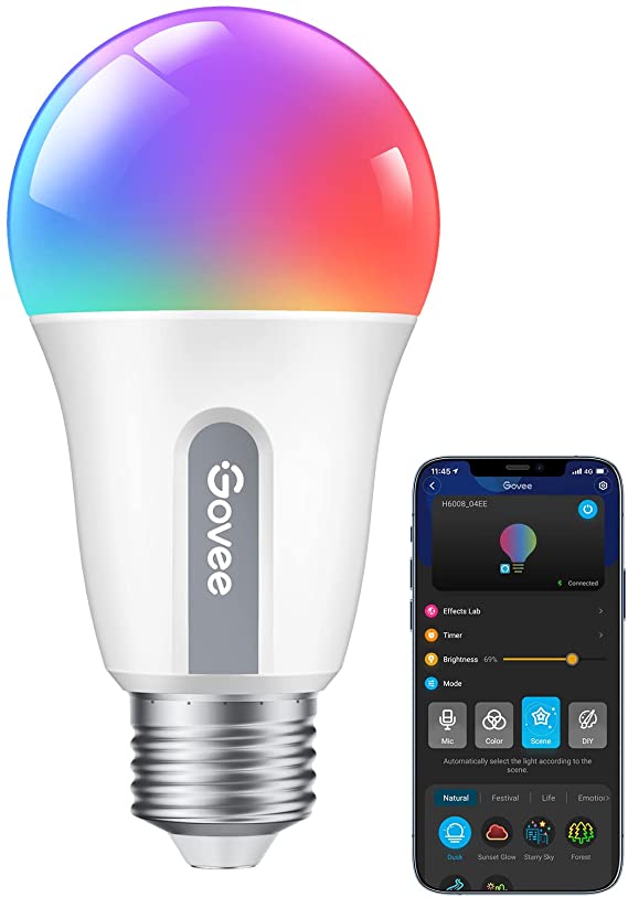 Govee Smart Light Bulbs, RGBWW Color Changing Light Bulbs, Music Sync, 30 Dynamic Scenes, 16 Million DIY Colors Wi-Fi & Bluetooth Light Bulbs Work with Alexa & Google Assistant, 1 Pack