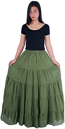 Lannaclothesdesign Women's Cotton Long Ruffle Full Circle Long Skirts Maxi Skirt