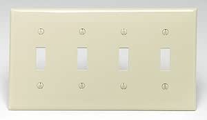 Leviton 80712-I 4-Gang Toggle Device Switch Wallplate, Standard Size, Thermoplastic Nylon, Ivory