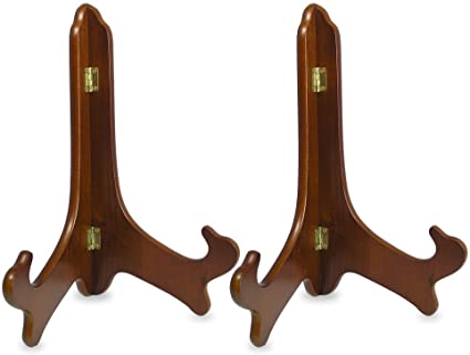 BANBERRY DESIGNS Brown Walnut Wood Easel - Set of 2 Folding Easels - Plate Stands - Large Decorative Easels - 11-Inch