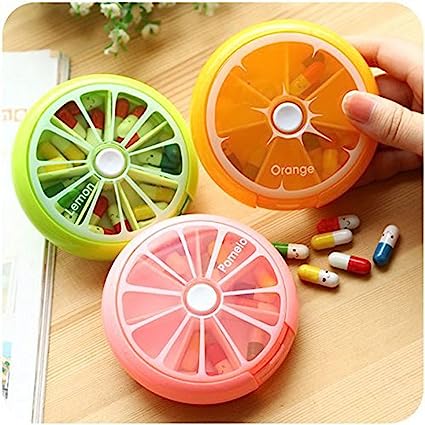 3Pcs Colorful Cute Fruit Portable Rotating Style Travel 7 Compartment Weekly Pill Storage Case Box Medicine Holder Dispenser Organizer Container