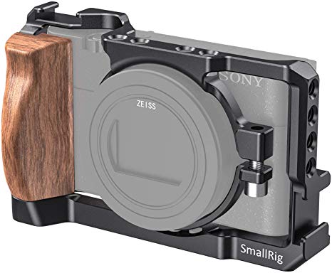 SMALLRIG Camera Cage for Sony RX100 VI and RX100 VII Camera (Fits DSC-RX100 M6 and DSC-RX100 M7 Camera) with Wooden Handle Grip – CCS2434