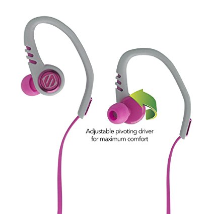 Scosche sportCLIPS 3 Sport Earbuds With Adjustable Pivoting Drivers, tapIT Remote and Mic - Pink