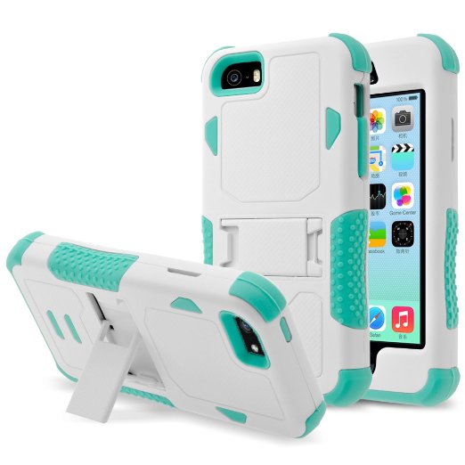 iPhone SE Case, iPhone 5 / 5S Case, RANZ (Mint/White) Rugged Impact Armor Hybrid Heavy Duty with Kickstand Cover For Apple iPhone SE / iPhone 5 / 5s