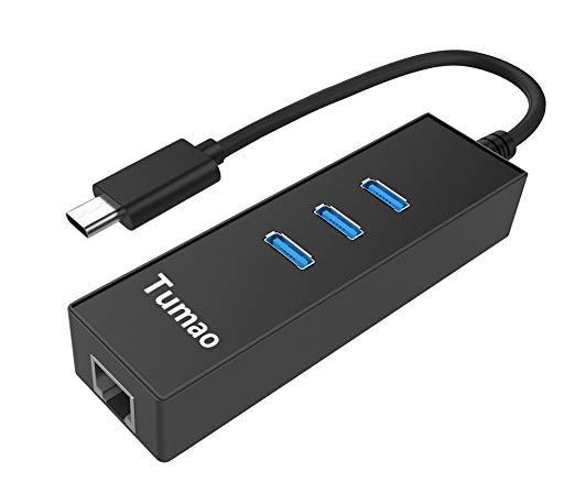 USB-C Hub,Tumao UCB 3.1 Type C to 3 Ports USB 3.0 Hub with RJ45 Gigabit Ethernet LAN Network Adapter for New MacBook 2016, ChromeBook Pixel and More