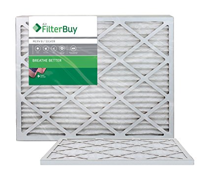 AFB MERV 8 Pleated AC Furnace Air Filter, Silver (2-Pack), (20x24x1) Inches