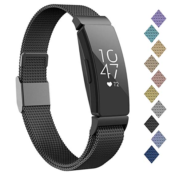 iGK Compatible with Fitbit Inspire Hr Bands, Stainless Steel Replacement for Fitbit Inspire and Ace 2 Metal Loop Bracelet Sweetproof Wristbands for Women Men