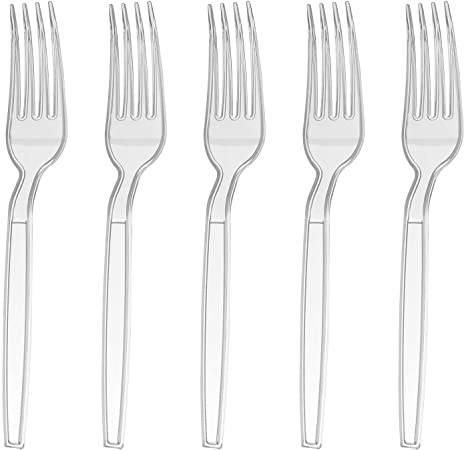 100PCS Clear Plastic Forks, 7inch Disposable Forks, Bulk Disposable Flatware, Heavy Plastic Fork (100Pcs-Fork)