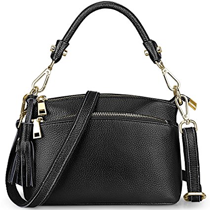 S-ZONE Women's Small Genuine Leather Multi Zipper Crossbody Bag Top-handle Handbag Shoulder Bag Satchel