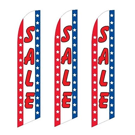 3 (three) Pack Tall Swooper Flags Sale Red White Blue Vertical Stars