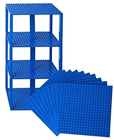 Premium Blue Stackable Base Plates - 10 Pack 6" x 6" Baseplate Bundle with 80 Blue Bonus Building Bricks - Compatible with All Major Brands - Tower Construction
