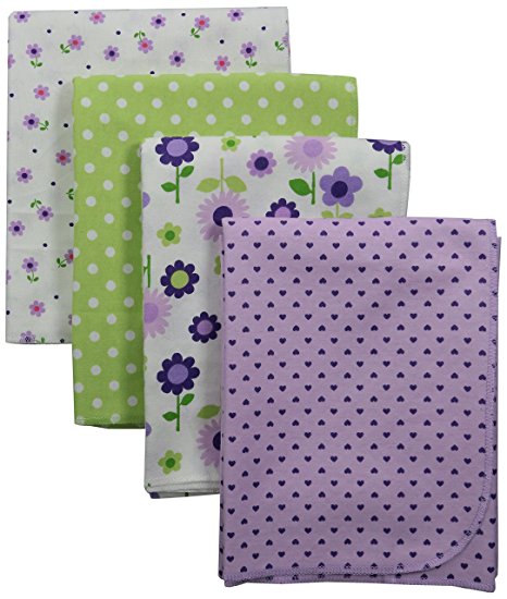 Carter's 4 Piece Flannel Receiving Blankets, Lilac Floral/ Purple/Green/Lavender