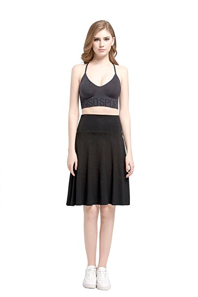 Modeway Women's Modal High Waist Flared A-line Skater Midi Skirts With Pockets
