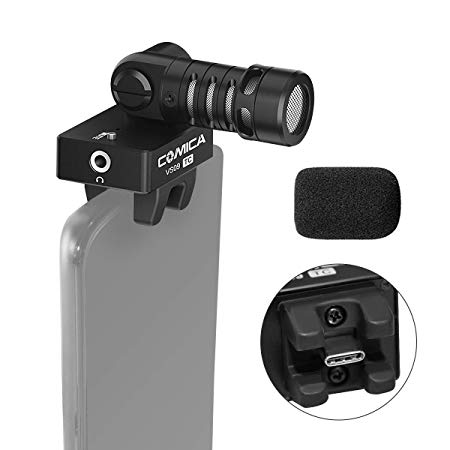 Comica CVM-VS09 TC Cardioid Smartphone Microphone with USB Type-C Interface 180° Rotation Angles 3.5mm Headphone Jack Supporting Mute Mode, Compatible for Huawei P30 pro Android