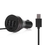 Poweradd 42A21W Three USB-Port Car Charger With Built-in Micro USB Cable Power Adapter Compatible for Galaxy S5 S4 S3 Note 4 3 HTC One LG G3 and USB Port for iPhone 6S 6 Plus 5S 5C 5 4S iPad Air Mini and More Lightning Cable Not Included - Black