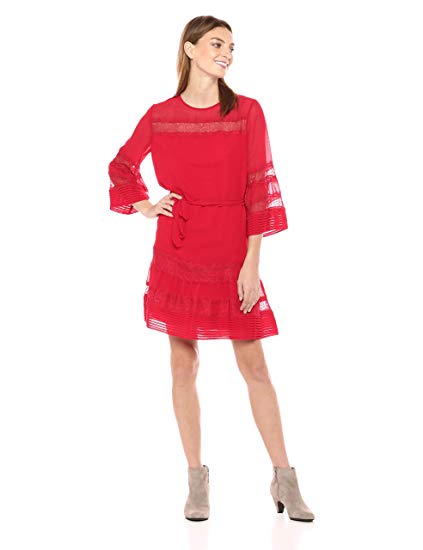 Ella Moon Women's Standard 3/4 Pintucked Dress with Bell Sleeve