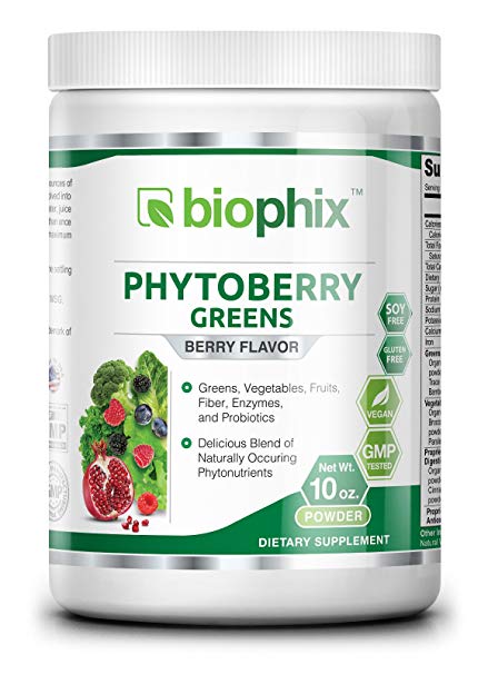 Phytoberry Greens Superfood Powder 10 oz - Natural Berry Flavor | Greens | Vegetables | Fruits | Fiber | Probiotics | Smoothie | Shake | Drink