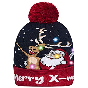 uideazone Unisex Stylish LED Light Up Ugly Christmas Hat Beanie Knit Cap for Indoor Outdoor Festival Holiday Party