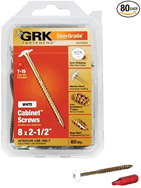 GRK 120660#8 by 2-1/2" White Cabinet Screw Handy Pak, (1 Pack of 80)