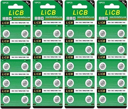 LiCB 40 Pack Watch Batteries SR621SW 364 363,Long-Lasting & Leak-Proof,High Capacity Silver Oxide 1.55V Battery for Watch