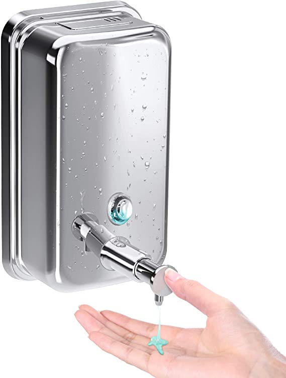 Soap Dispenser Wall Mount, Stainless Steel Soap Dispenser for Bathroom, New Superior Design with Premium Grade Anti-Leak Pump and Corrosion-Proof Lining Soap Pump for Kitchen Hotel Restaurant