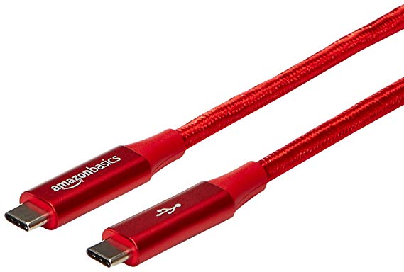 AmazonBasics Double Braided Nylon USB Type-C to Type-C 3.1 Gen 2 Cable | 1 feet, Red