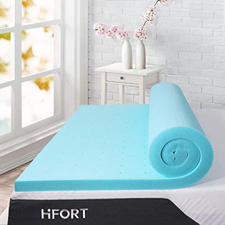 HIFORT Full Size Memory Foam Mattress Pad, Cooling Gel-Infused 2in Mattress Double Bed Topper