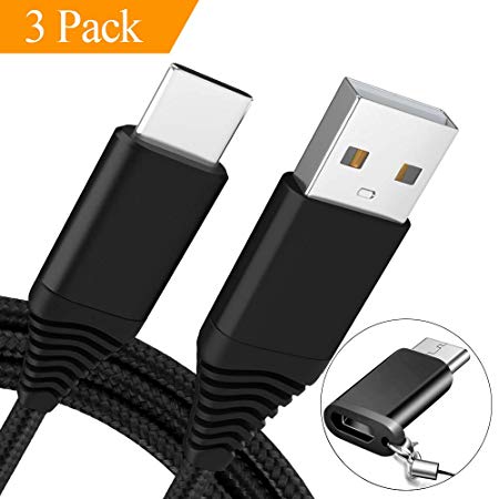 USB C Cable, MARGE PLUS USB Type C Cable 3 Pack (6ft) Nylon Braided USB C to USB A Fast Charger Cord Compatible Samsung Galaxy S9 S8 Note 9 8, LG V30 G6 G5,Google Pixel, Moto Z2,Nintendo Switch-Black