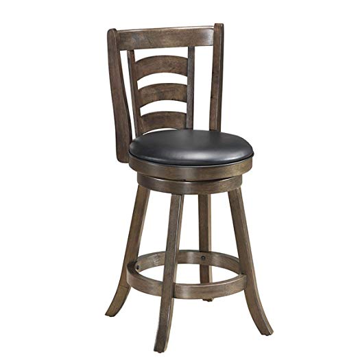 COSTWAY Vintage Bar Stools, Accent Rubber Wooden Swivel Bar Backed Dining Chair, Fabric Upholstered 360 Degree Swivel,Cushioned Seat, Perfect for Dining and Living Room (Height 24")