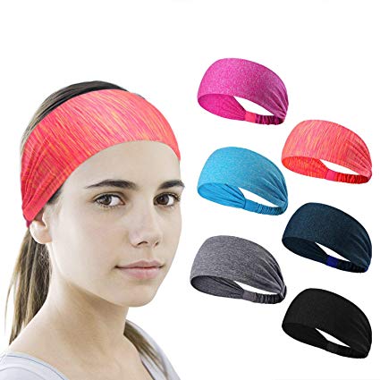 LEOTER 6 Pieces Sports Headbands perfect Yoga/Cycling/Running/Fitness, Great Elastic Exercise Hairband Sweatband Unisex