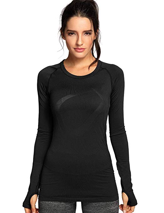 CRZ YOGA Women's Seamless Athletic Long Sleeves Sports Running Shirt Breathable Gym Workout Top