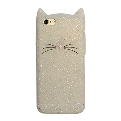 iPhone SE Case, MC Fashion Cute 3D Beige Glitter MEOW Party Cat Kitty Whiskers Soft Silicone Case for iPhone 5/5S/SE (Cat Whiskers-Glitter)