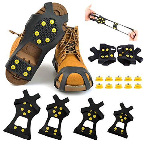 Isafish 10 Steel Studs Ice Cleats Ice & Snow Grips Over Shoe/Boot Traction Cleat Rubber Spikes Anti Easy Slip On S