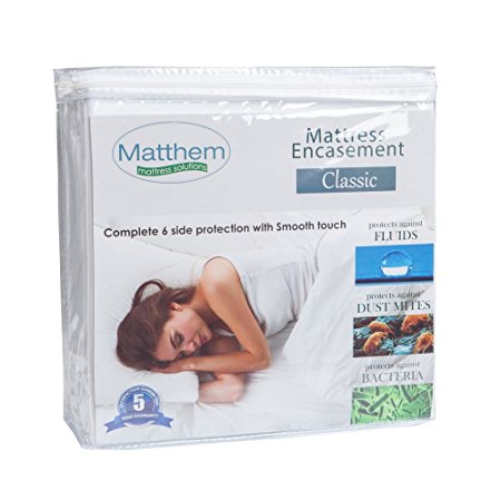 Matthem Premium Hypoallergenic Terry Cotton Waterproof Mattress Protector - Vinyl Free (Standard Pillow x2)